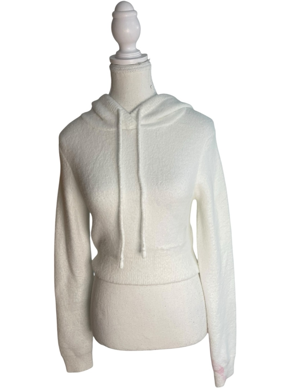 Zara Fuzzy Knit Hoodie White Cream